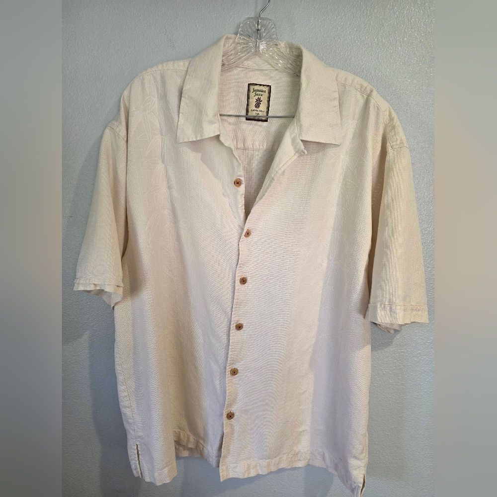 Set Of 2 Mens Jamaica Jaxx Dress Shirts 100% Silk Yellow & Cream XXL - Picture 8 of 13